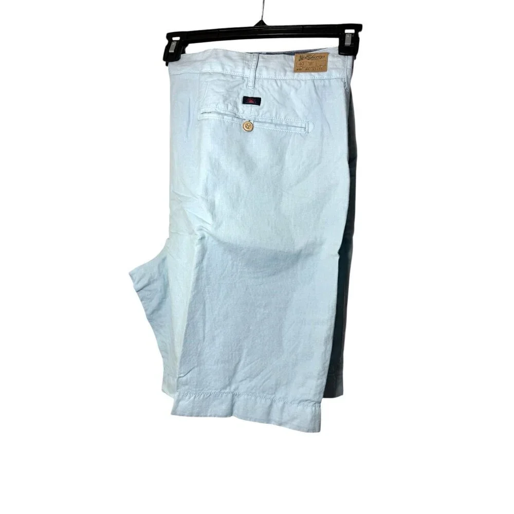 Faherty Mens Malibu Blue High Rise Linen Cotton Pockets Chino Shorts Sz 40 New